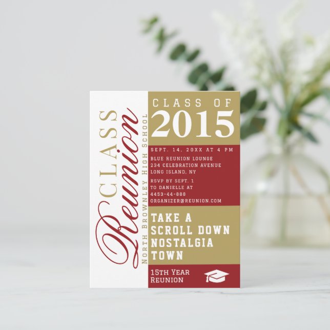 Carte Postale Modern red and tan School Class Reunion Postcard (Debout devant)