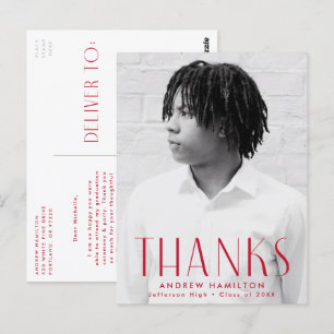 Carte Postale Modern Red Photo Graduation Thank You