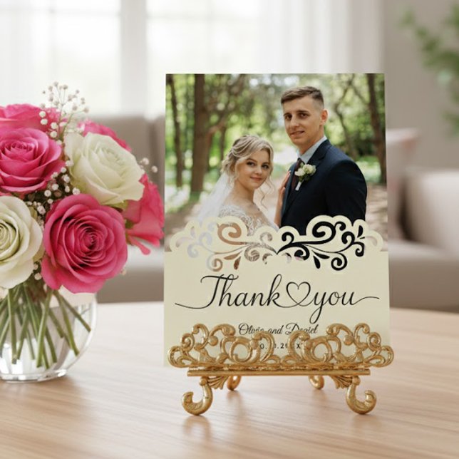 Carte Postale Modern Script Love Heart Wedding Flat Thank You Po (Créateur téléchargé)