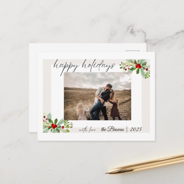 Carte Postale Modern Simple Happy Holidays Family Photo Card (Devant/Arrière en situation)
