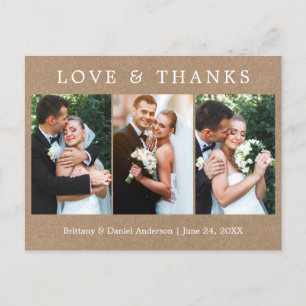 Carte Postale Modern Simple Love Thanks 3 Mariage photo Kraft