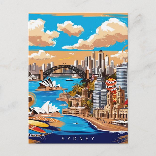 Carte Postale Modern Sydney Australie Travel Art Vintage (Devant)