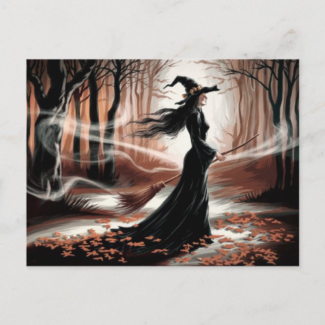 Carte Postale Modern Trendy Halloween Witch in Forest            (Devant)