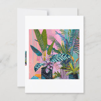 Carte Postale Modern Tropical Plant Print – Pink and Green 