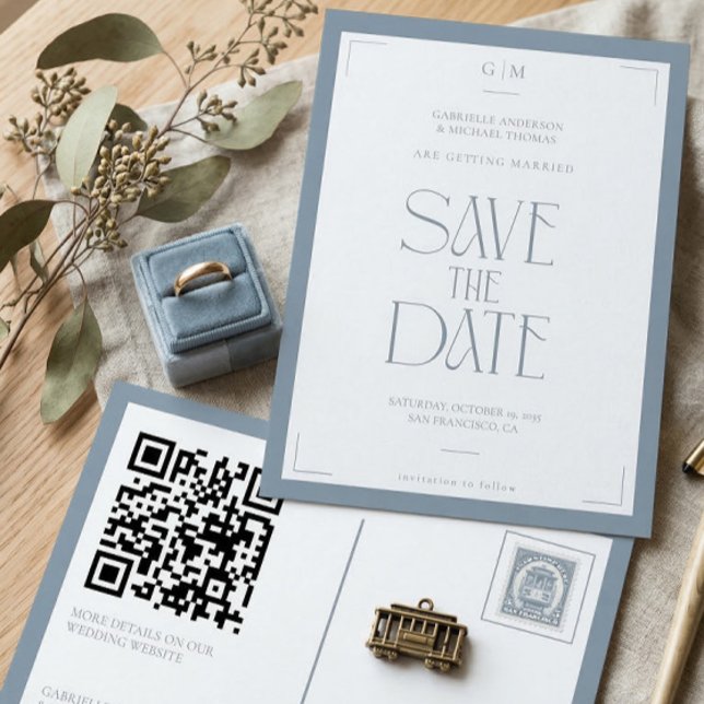 Carte Postale Modern Typography Dusty Blue Save The Date  (Créateur téléchargé)