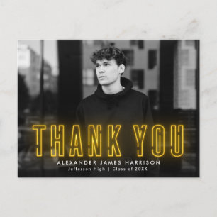 Carte Postale Modern Yellow Neon Photo Graduation Thank You