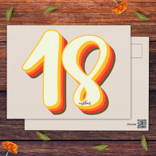 Carte Postale Moderne Anniversaire Rétro Branché Gris Dix-Huit 1