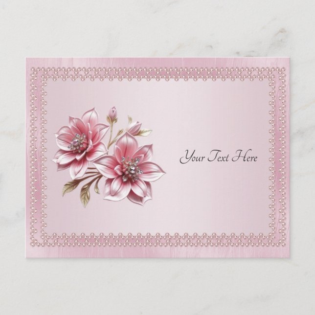 Carte postale moderne aux fleurs roses (Devant)