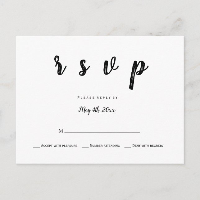Carte postale moderne b&w mariage rsvp (Devant)