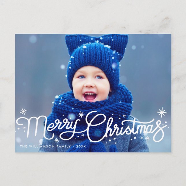Carte postale moderne blanche de noël bleu (Devant)