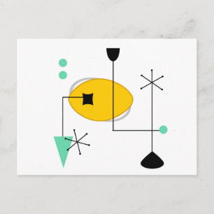 Carte Postale moderne bleu jaune simple rétro du milieu du siècl