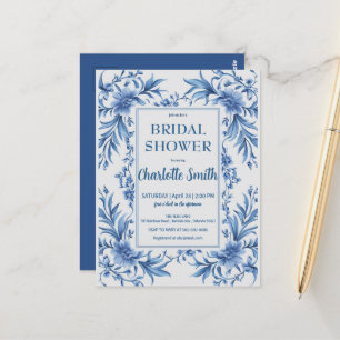 Carte Postale Moderne Blue Chinoiserie Floral nuptiale