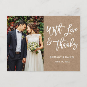 Carte Postale Moderne Brush Script Amour et Merci Mariage Kraft