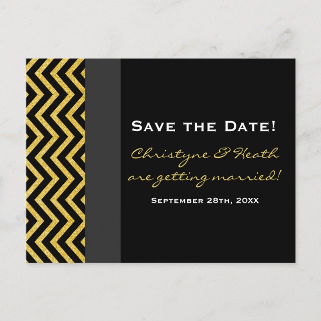 Carte postale moderne Chevron Black & Gold Save Da (Devant)