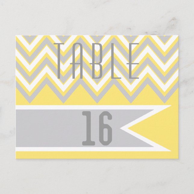 Carte Postale moderne chevron gris, jaune mariage numéro de tabl (Devant)