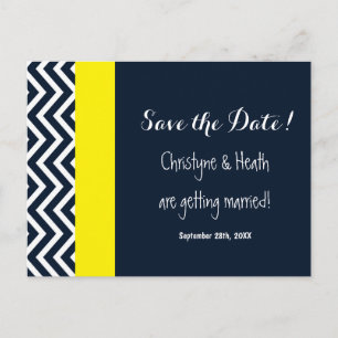 Carte postale moderne Chevron Navy Blue Yellow Sav