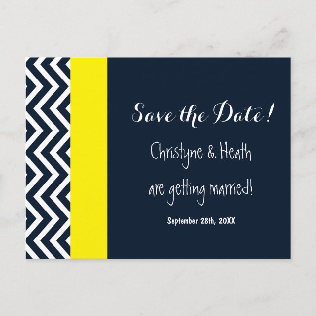 Carte postale moderne Chevron Navy Blue Yellow Sav (Devant)