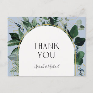 Carte Postale Moderne Dusty BLue Aquarelle Verdure Merci