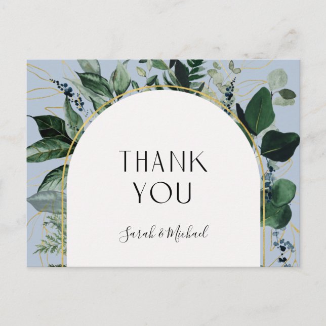 Carte Postale Moderne Dusty BLue Aquarelle Verdure Merci (Devant)