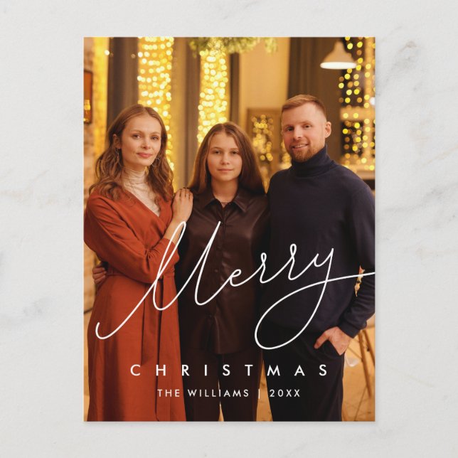 Carte Postale Moderne écriture douce, Joyeux Noël Photo de famil (Devant)