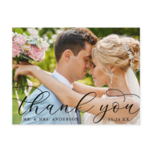 Moderne Elegant Calligraphie Mariage Photo Merci