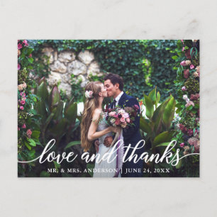 Carte Postale Moderne Élégant Script Love Merci Photo Mariage