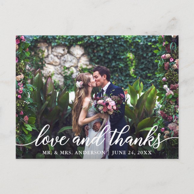 Carte Postale Moderne Élégant Script Love Merci Photo Mariage (Devant)