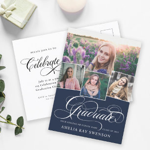 Carte Postale Moderne Élégante Calligraphie Graduation Invitatio