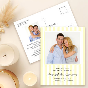 Carte Postale Moderne Élégante Rayure Photo Mariage Économisez L