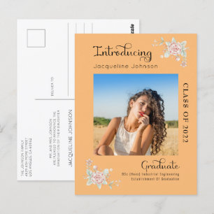 Carte Postale Moderne Floral Graduation 2022 Faire-part photo