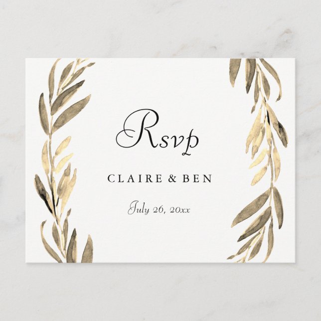 Carte postale moderne Golden Leaf Wreath Wedding R (Devant)