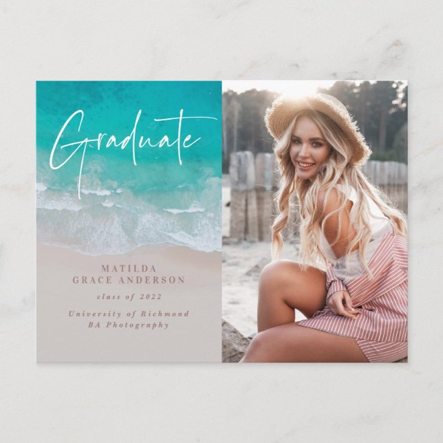Carte Postale Moderne graduation photo plage de l'océan script m (Devant)