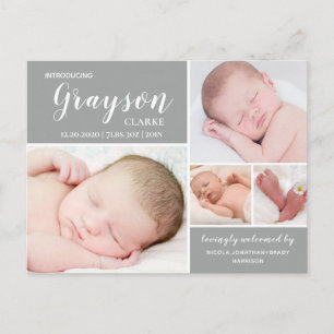 Carte postale moderne Gris Faire-part de naissance