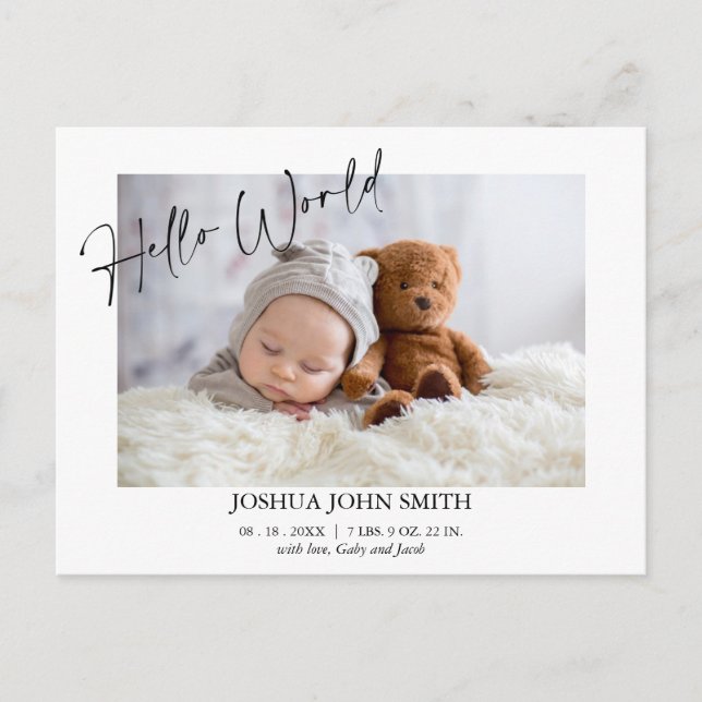 Carte Postale Moderne Hello World Calligraphie Faire-part de nai (Devant)