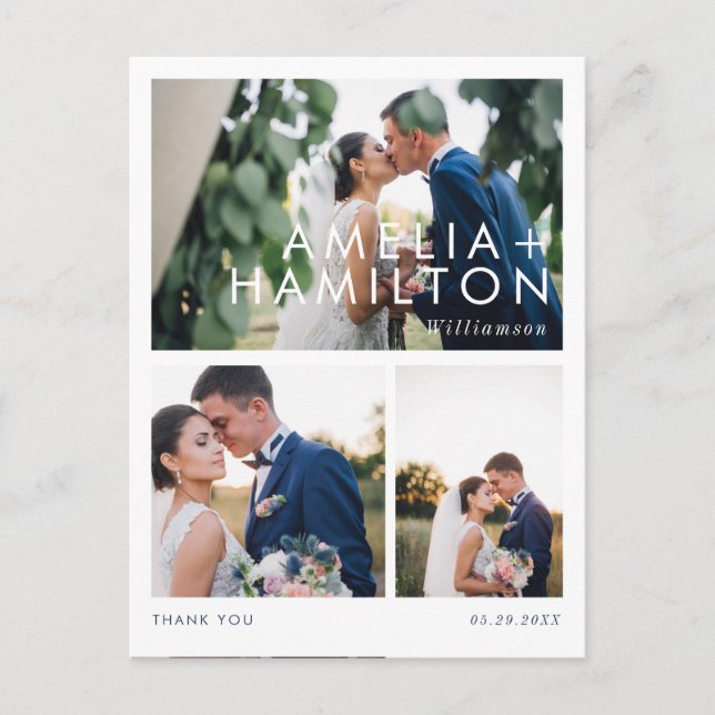 Carte Postale Moderne minima trois Mariage photo Merci (Devant)