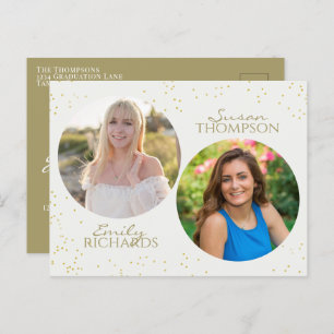 Carte Postale Moderne minimaliste Double Graduation Party Gold