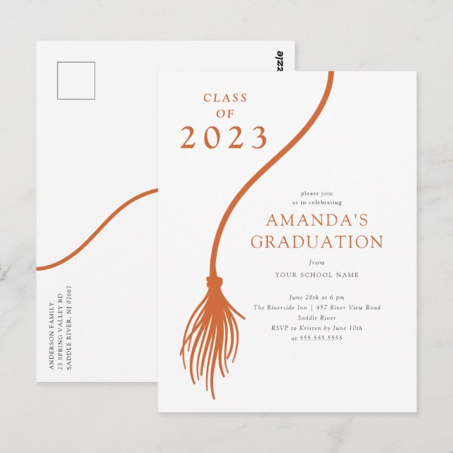 Carte postale moderne Orange Tassel Graduation Par (Devant / Derrière)