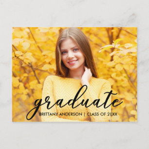 Carte Postale Moderne Script Graduation Party Invitation Photo B