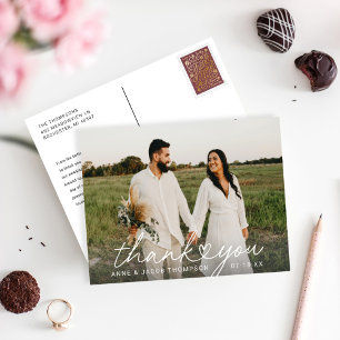 Carte Postale Moderne Simple Coeur Script Mariage Photo Merci