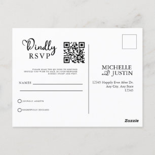 Carte Postale Moderne Simple Minimaliste Mariage QR Code RSVP Po