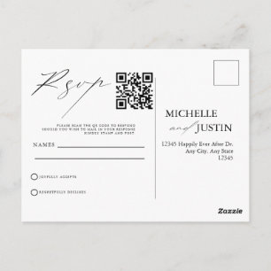 Carte Postale Moderne Simple Minimaliste Mariage QR Code RSVP Po