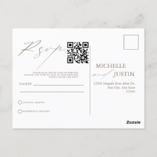 Carte Postale Moderne Simple Minimaliste Mariage QR Code RSVP Po