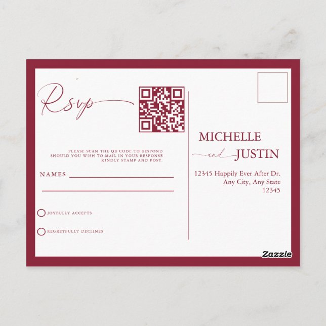 Carte Postale Moderne Simple Minimaliste Mariage QR Code RSVP Po (Dos)