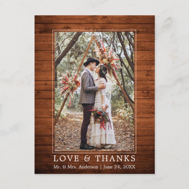 Carte Postale Moderne Simple Wood Love Merci photo Mariage (Devant)