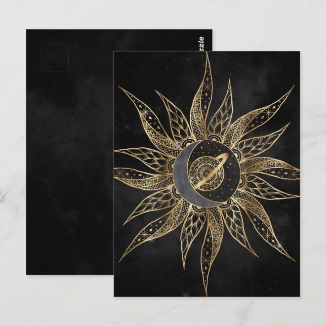 Carte Postale Moderne Soleil Lune Planète Universe Mandala (Devant / Derrière)