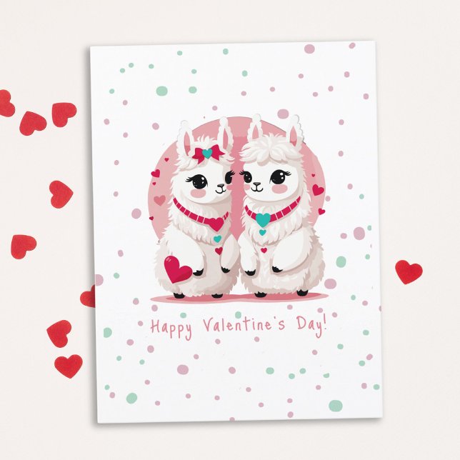 Carte Postale Moderne Sweet Pastel Cute Llama Saint-Valentin (Modern Sweet Pastel Cute Llama Valentine's Day Postcard)