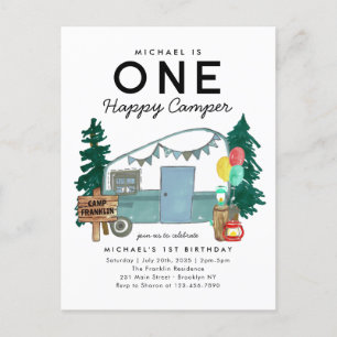 Carte Postale Moderne Un Joyeux Camper Trees Camping 1er anniver