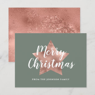 Carte Postale Moderne Vert Sauge Rose Or Étoile Joyeux Noël