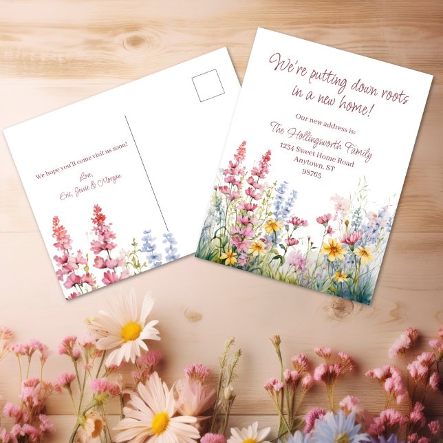 Carte Postale Modification de l'adresse du Fleur sauvage de la r (Putting Down Roots Wildflower Change of Address Postcard
)