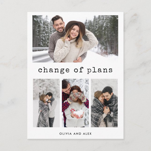 Carte Postale Modification des plans | Texte et photo d'une mach (Devant)